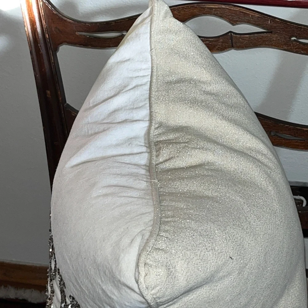 Merry and Bright Beaded White Velvet Pillow Down Fill, Dash Away Home 20 x 20